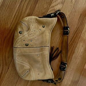 Studded Tan Shoulder Coach Bag
